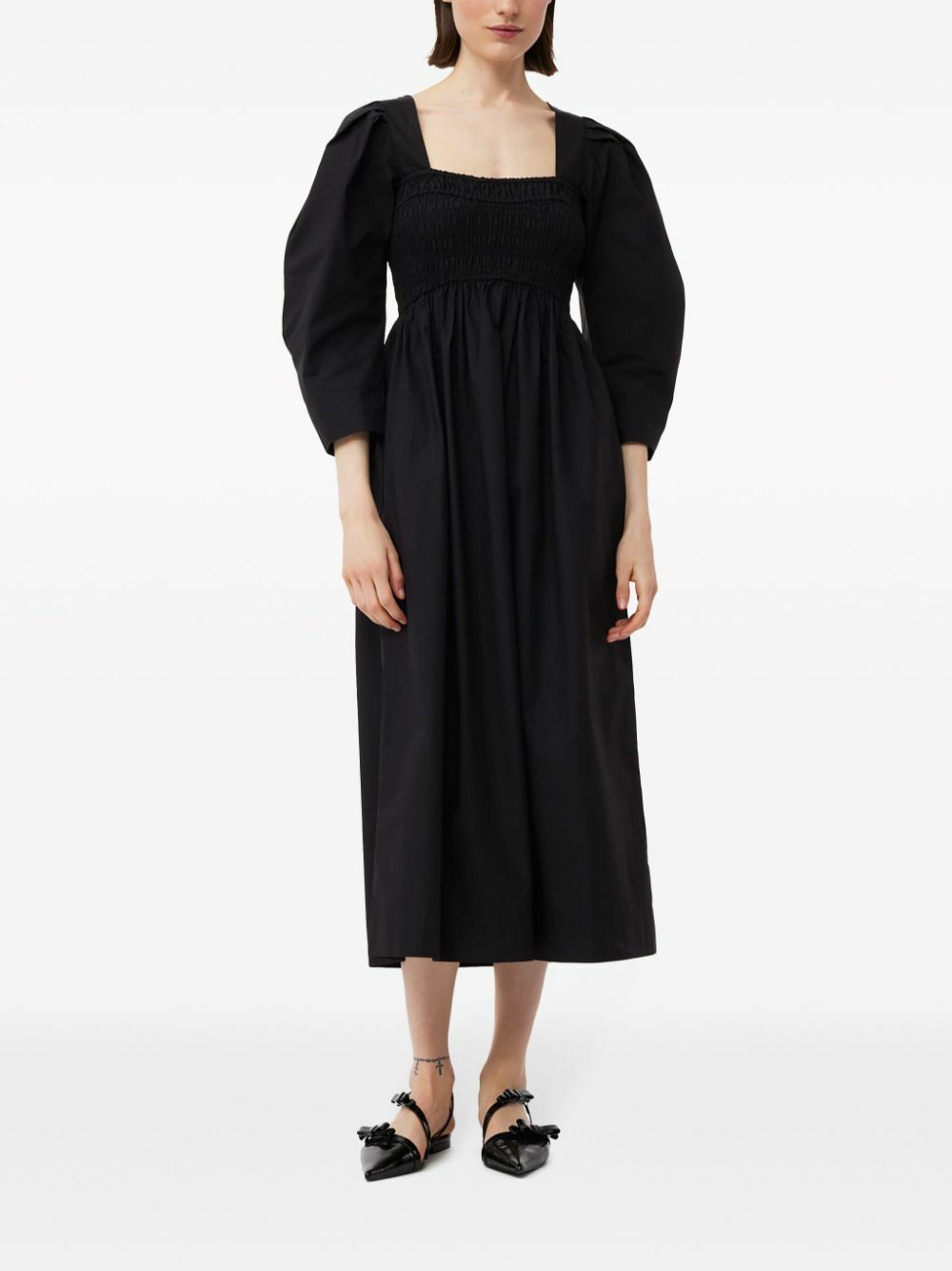 knee length dresses for ladies Rent Ganni Duchesse Strap Black Midi Dress main image 1