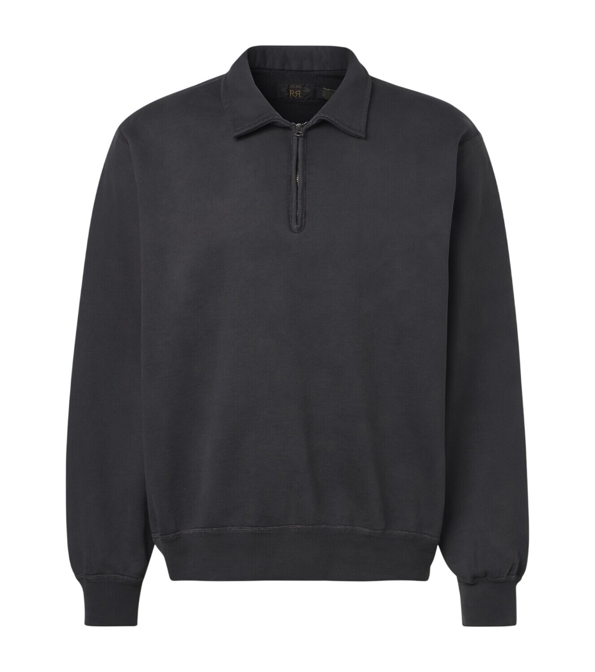 RRL Men's Union Applique Half Zip Knit in Faded Black RRL