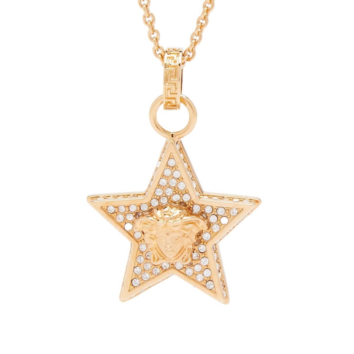 VERSACE★RUNWAY MEDUSA CRYSTAL Pave' CHARM STAR NECKLACE NEW $595 VERSACE RUNWAY Gold Tone Brass MEDUSA CRYSTAL Pave