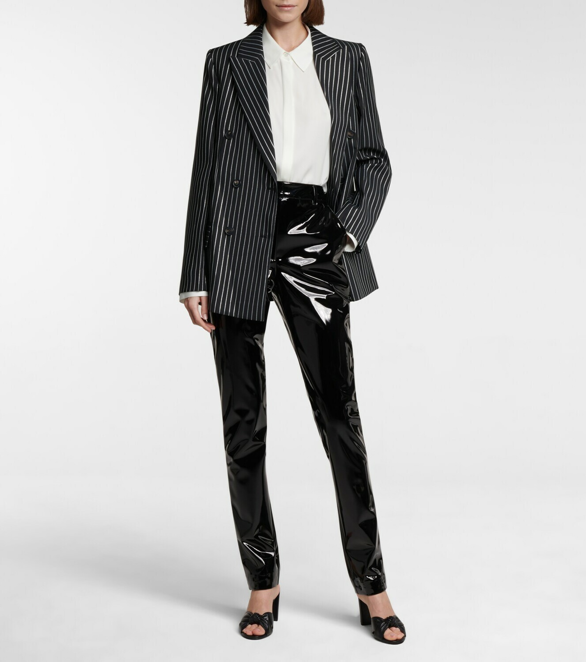 High-rise slim vinyl pants in black - Victoria Beckham