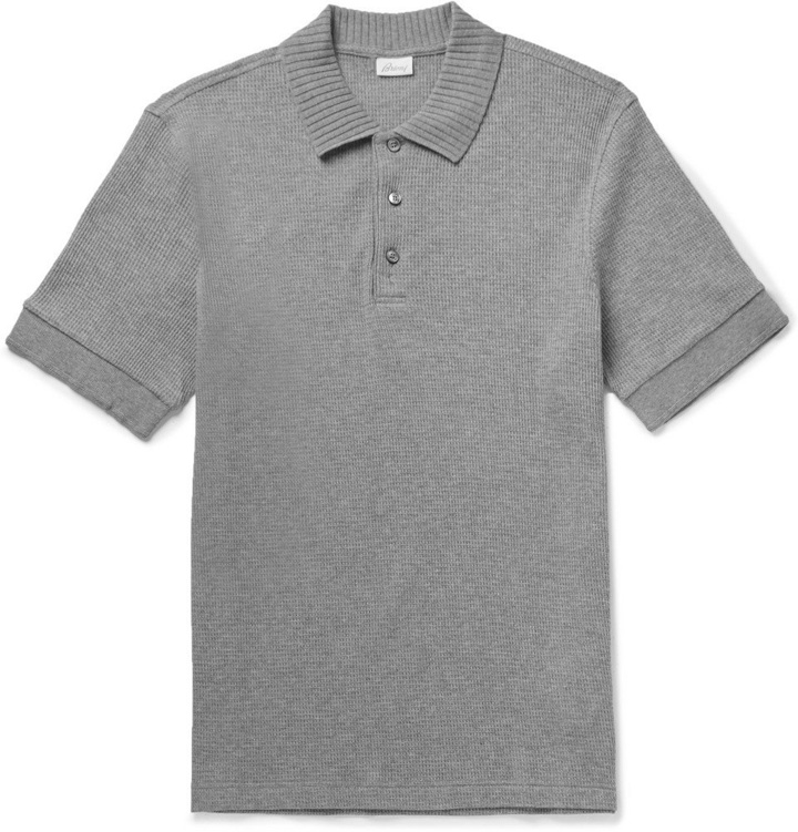 Photo: Brioni - Waffle-Knit Cotton Polo Shirt - Gray