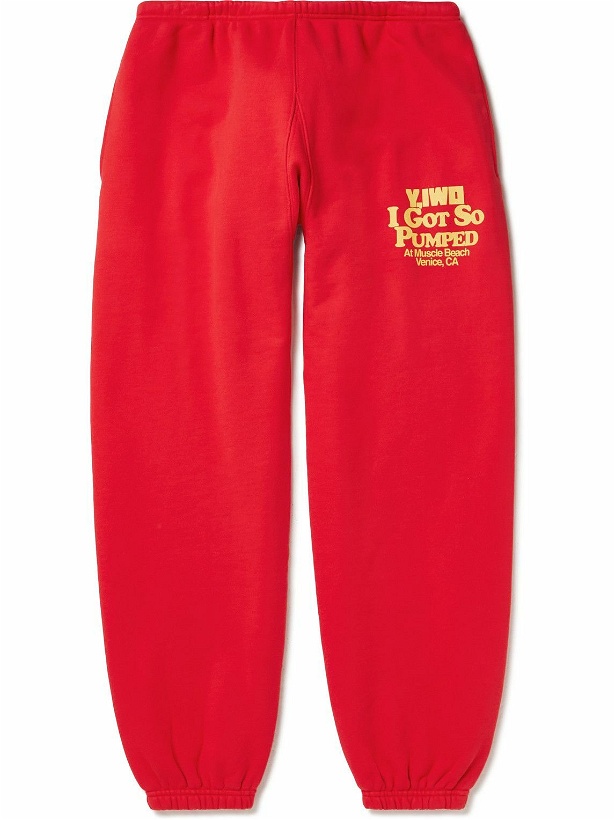 Photo: Y,IWO - Tapered Logo-Print Cotton-Jersey Sweatpants - Red