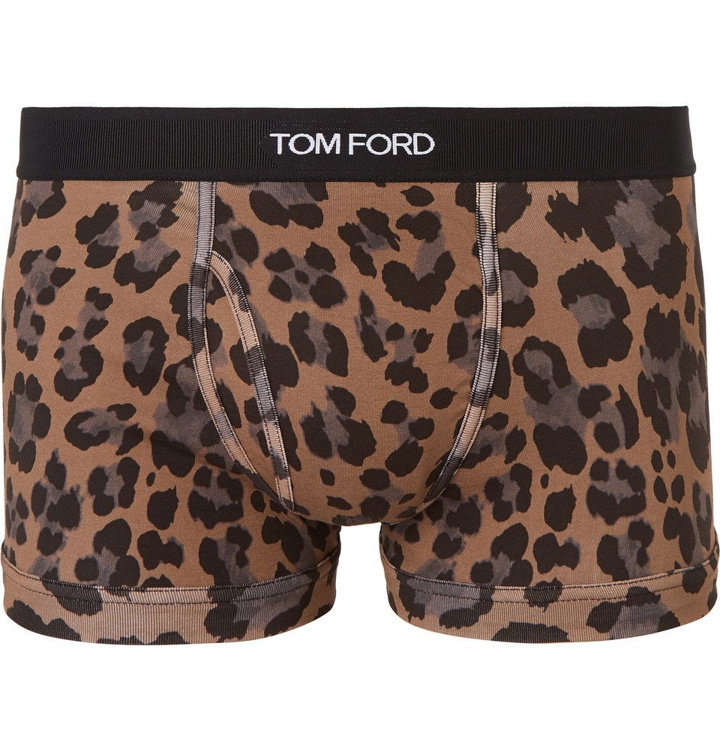 Photo: TOM FORD - Leopard-Print Stretch-Cotton Boxer Briefs - Light brown