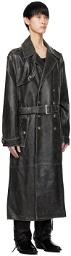 GUESS USA Black Crackle Leather Trench Coat