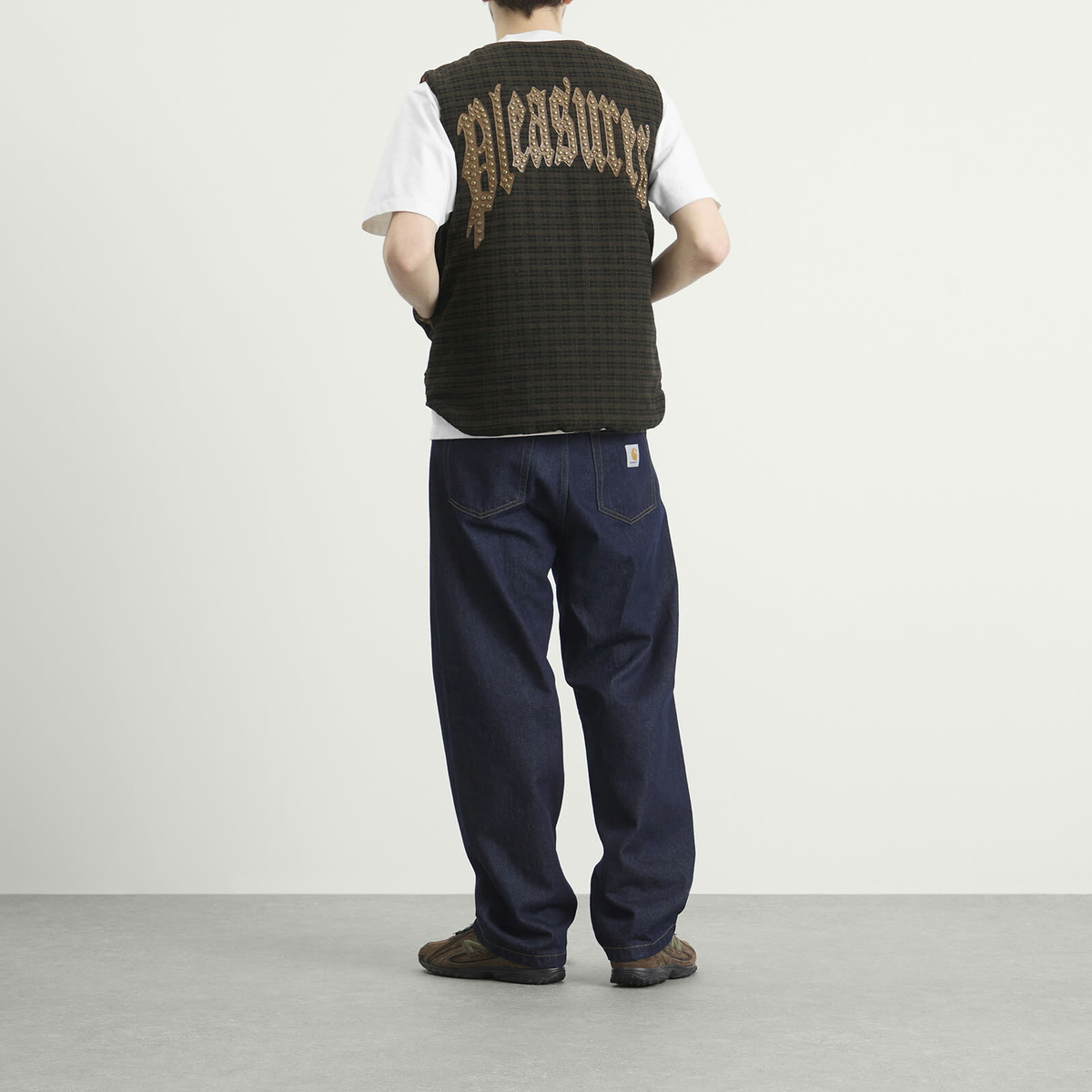 Pleasures Men's Horns Denim Vest in Brown Plaid
