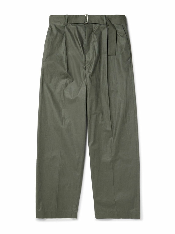 Photo: Acne Studios - Pasoro Belted Straight-Leg Cotton-Poplin Trousers - Green