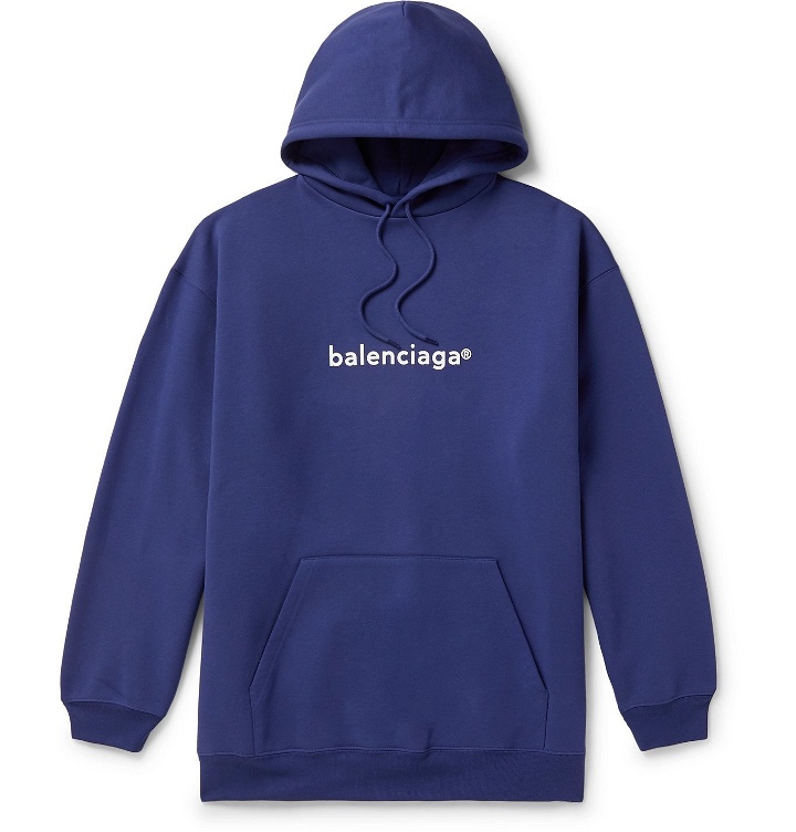 Photo: Balenciaga - Oversized Logo-Print Loopback Cotton-Jersey Hoodie - Blue