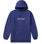 Balenciaga - Oversized Logo-Print Loopback Cotton-Jersey Hoodie - Blue