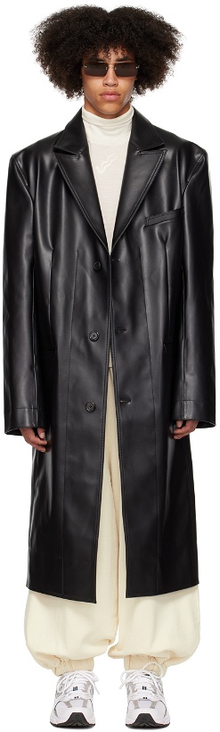 Photo: LU'U DAN Black Oversized Tailored Faux-Leather Coat