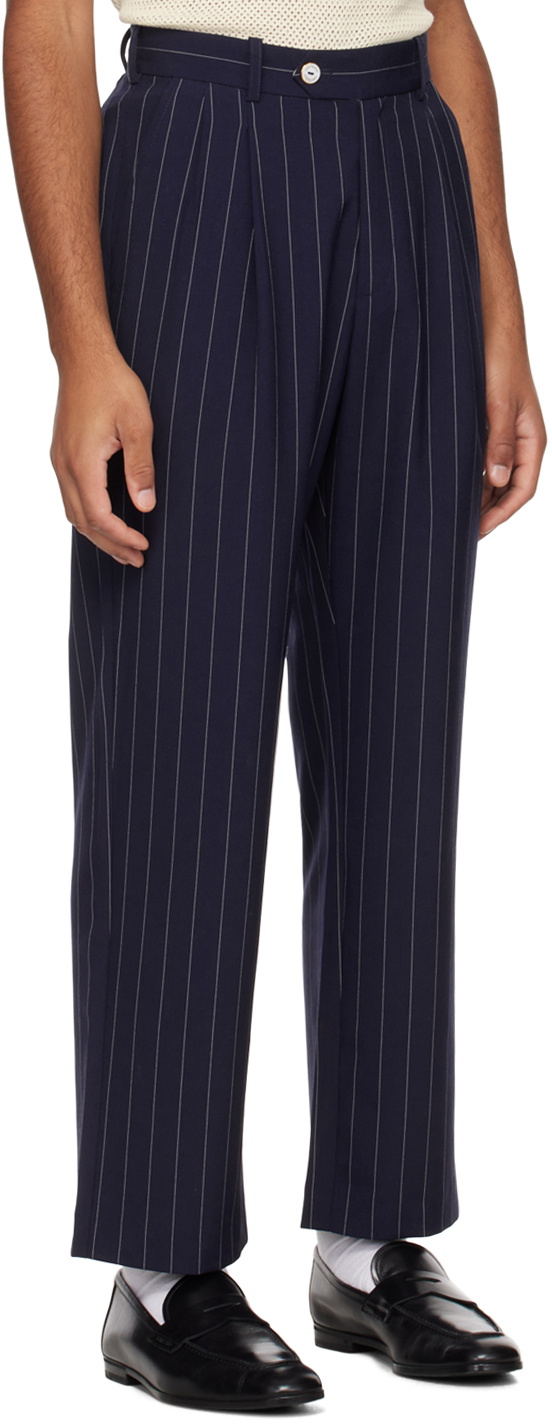 Late Checkout Navy Pinstripe Trousers