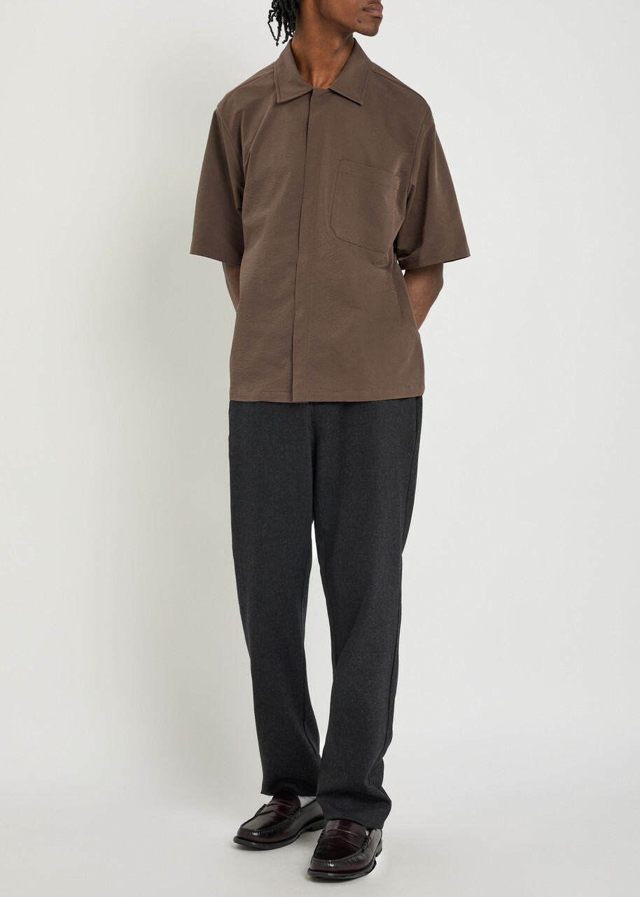 Herno Striped Seersucker Shirt Dark Brown