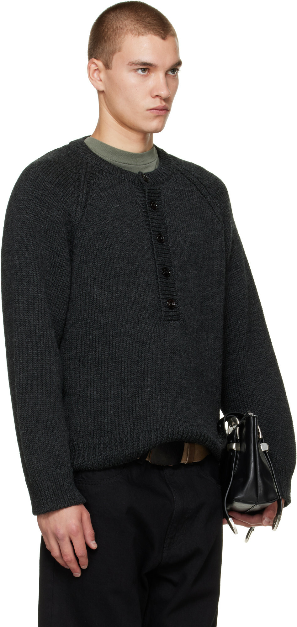 OUR LEGACY Gray Shore Henley Sweater