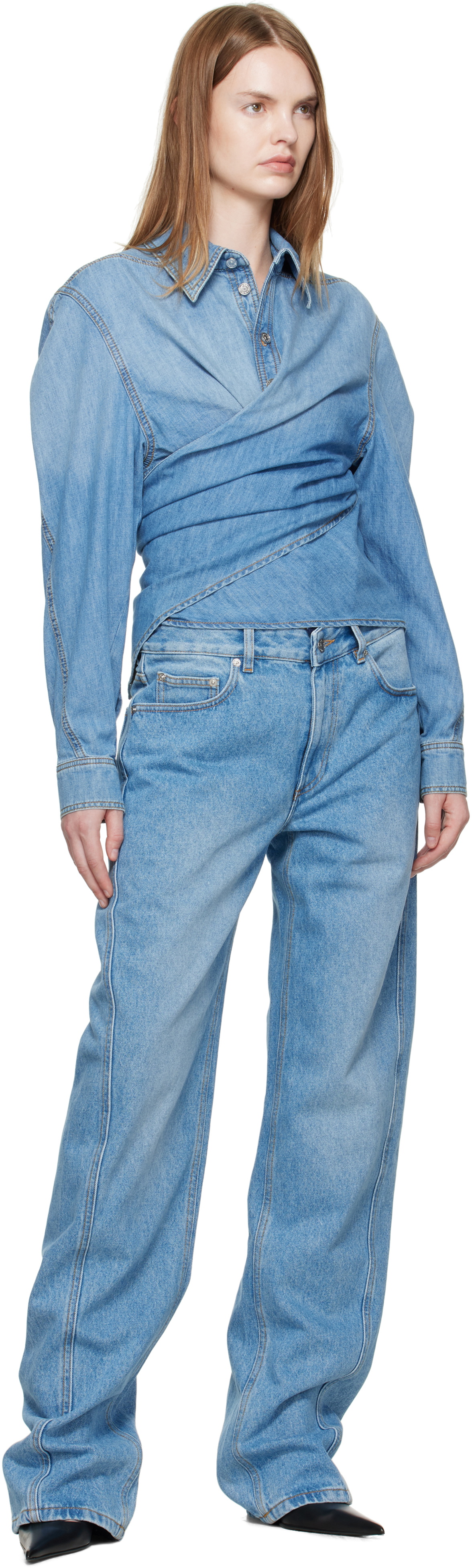Mugler Blue High-Waisted Corset Jeans