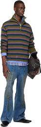 Andersson Bell Blue & Gray Double Layered Stripe Half Zip-Up Sweater
