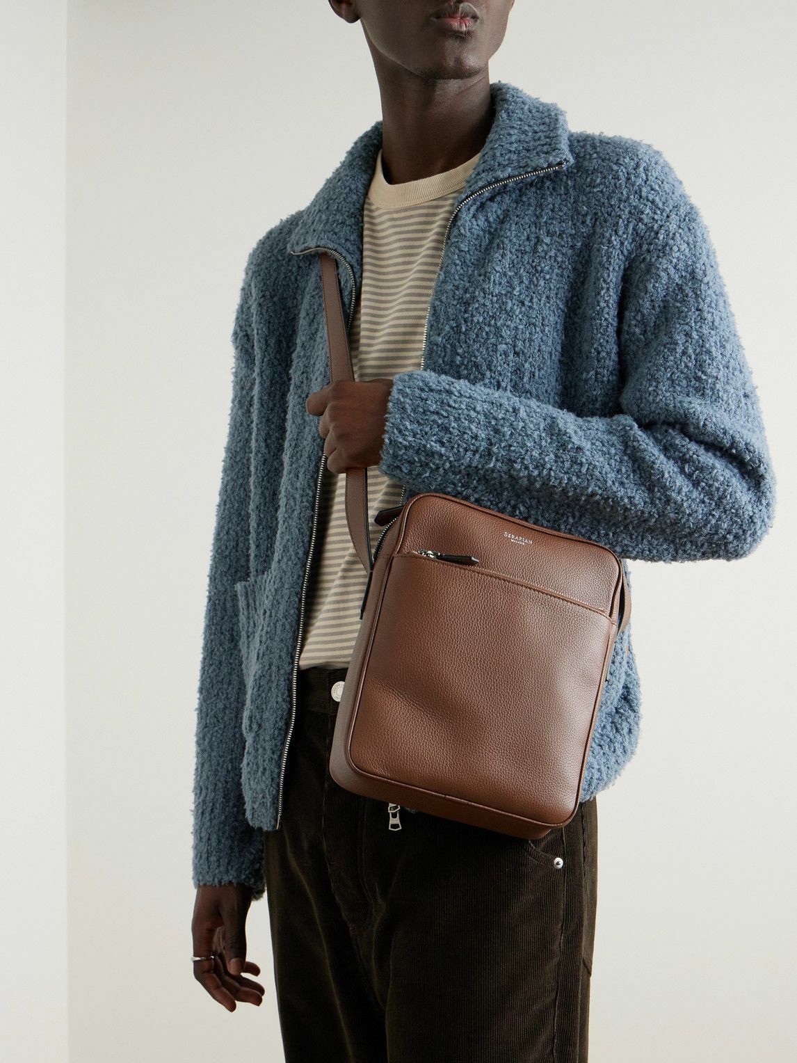 Serapian - North South Leather-Trimmed Logo-Print Coated-Canvas Messenger Bag