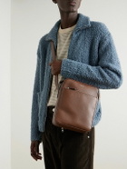 Serapian - North South Leather-Trimmed Logo-Print Coated-Canvas Messenger Bag