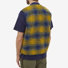 Universal Works Men's Check Wool Fleece Zip Waistcoat in Yellow/Blue