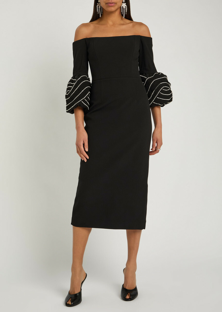 Rebecca Vallance Bellatrix Crystal-embellished Crepe Midi Dress Black