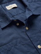 OLIVER SPENCER - Convertible-Collar Cotton Shirt - Blue