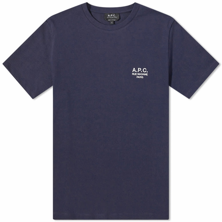 Photo: A.P.C. Men's Raymond Embroidered Logo T-Shirt in Dark Navy