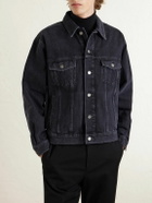 SAINT LAURENT - Leather-Trimmed Denim Trucker Jacket - Black