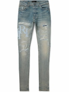 AMIRI - Slim-Fit Straight-Leg Logo-Appliquéd Panelled Distressed Jeans - Blue
