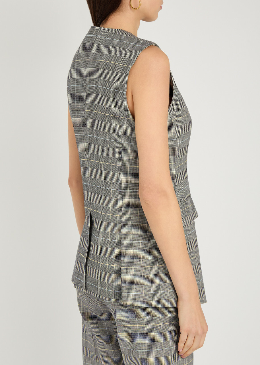 Veronica Beard Lois Checked Linen-blend Vest Black