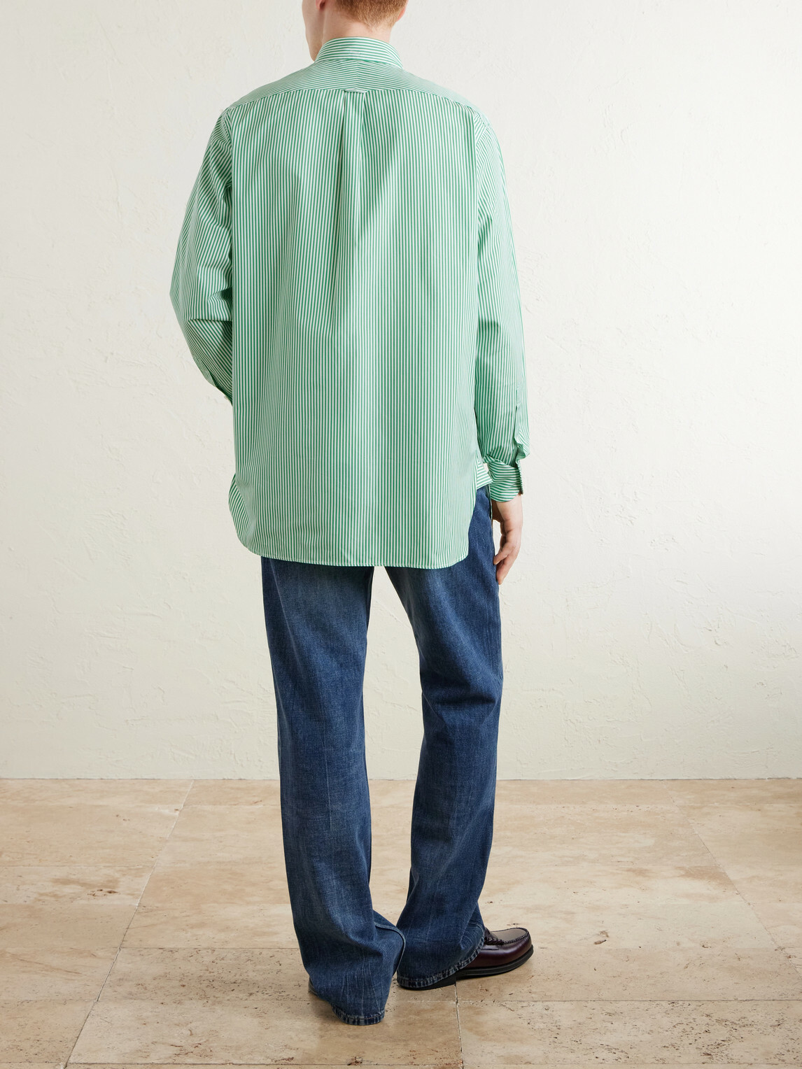 Drake's - Button-Down Collar Striped Cotton-Poplin Shirt - Green