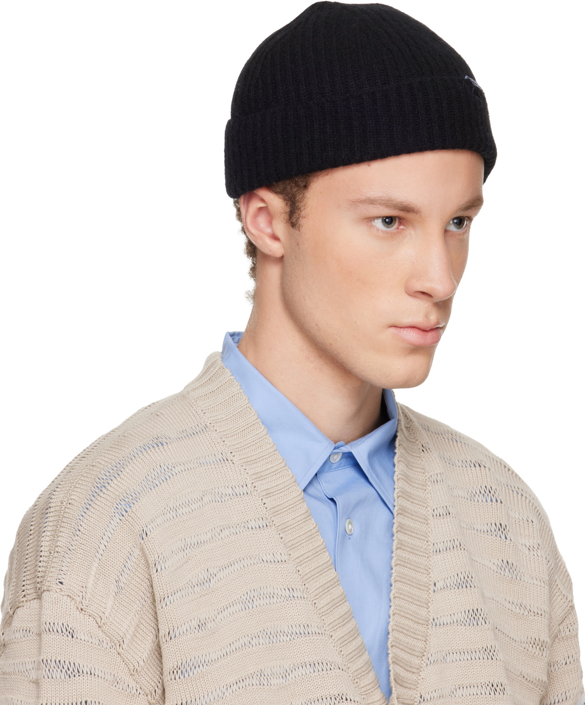 MM6 Maison Margiela Black Ribbed Wool Beanie