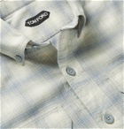 TOM FORD - Slim-Fit Button-Down Collar Checked Washed Cotton-Flannel Shirt - Gray