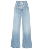 Unravel - Lace-up high-rise wide-leg jeans