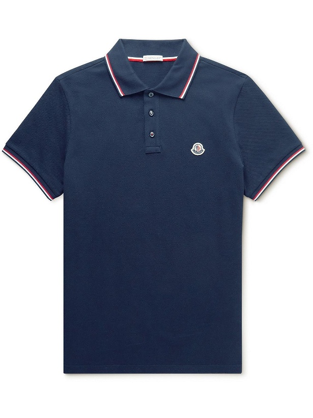 Photo: Moncler - Logo-Appliquéd Striped Cotton-Piqué Polo Shirt - Blue