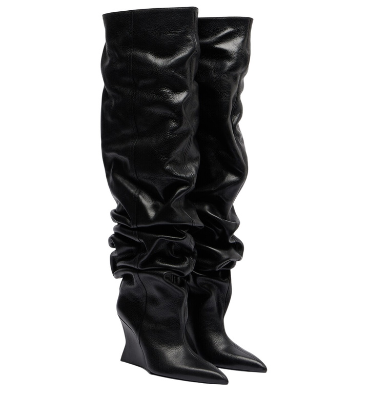 Photo: Balmain 95 leather wedge over-the-knee boots