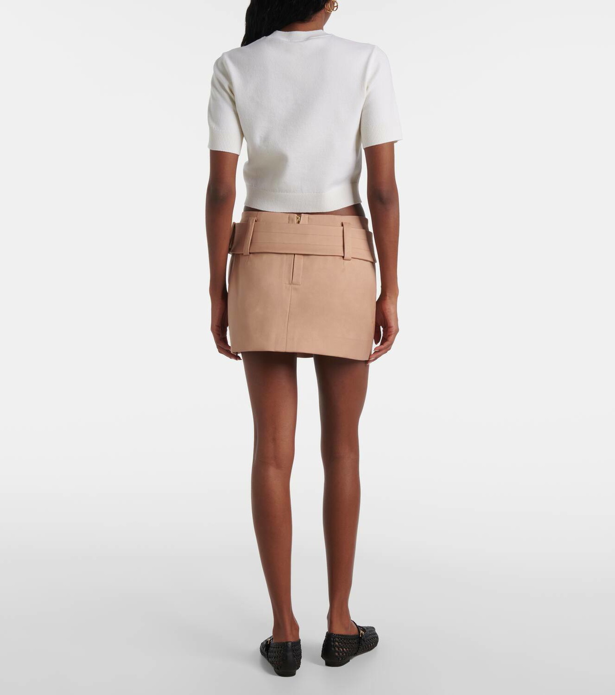 Patou Belted cotton twill miniskirt