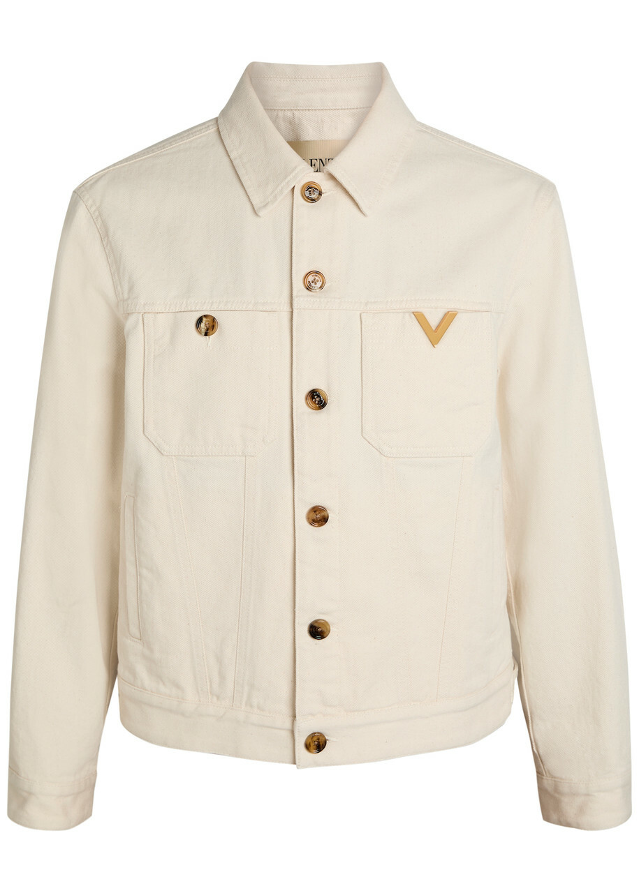 Valentino Garavani Giubbino Genio Logo Denim Jacket White