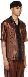 Sasquatchfabrix. Brown Faux-Leather Embroidered Short Sleeve Shirt