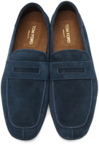 TOM FORD Navy Logo Tab Loafers