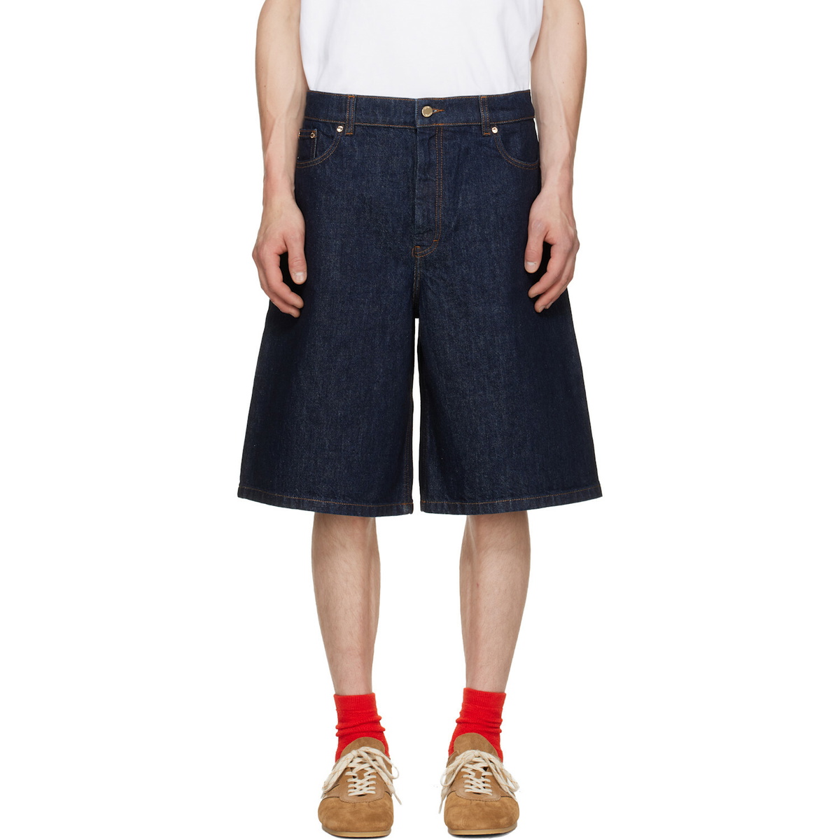 Casablanca Blue Wide-Leg Denim Shorts