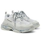 Balenciaga - Triple S Clear Sole Mesh, Nubuck and Leather Sneakers - Gray