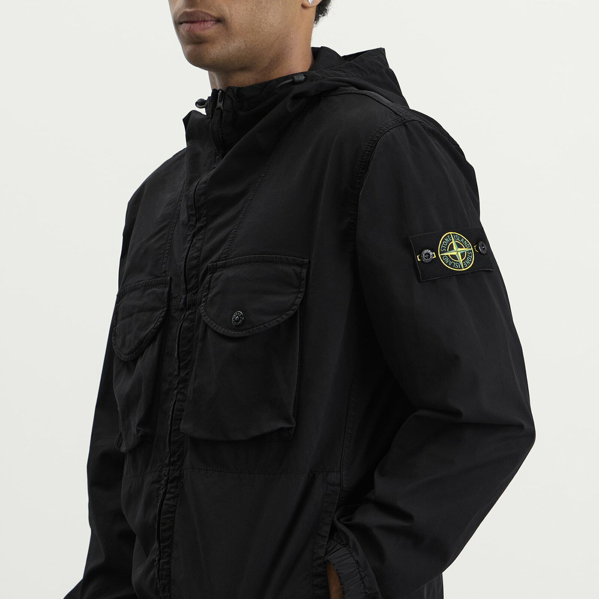 Stone Island Men's Organic Cotton Twill Hooded Jacket in Black