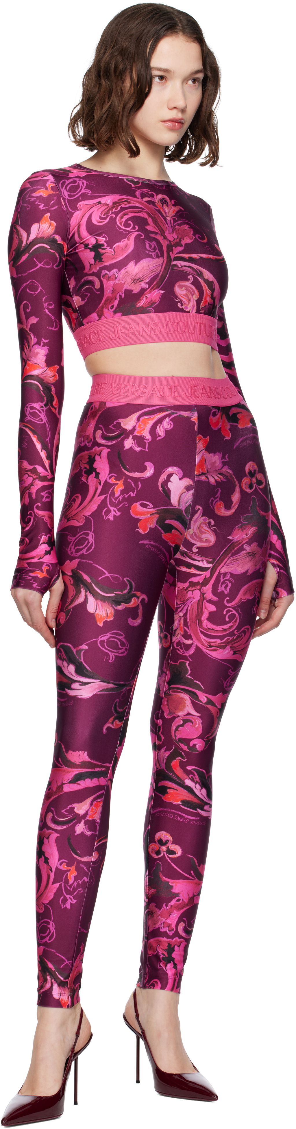 Versace Jeans Couture Pink & Purple Lycra Barocco Leggings