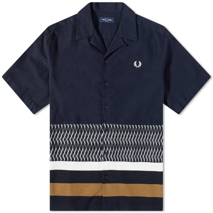 Photo: Fred Perry Authentic Men's Knitted Panel Vacation Shirt in Navy