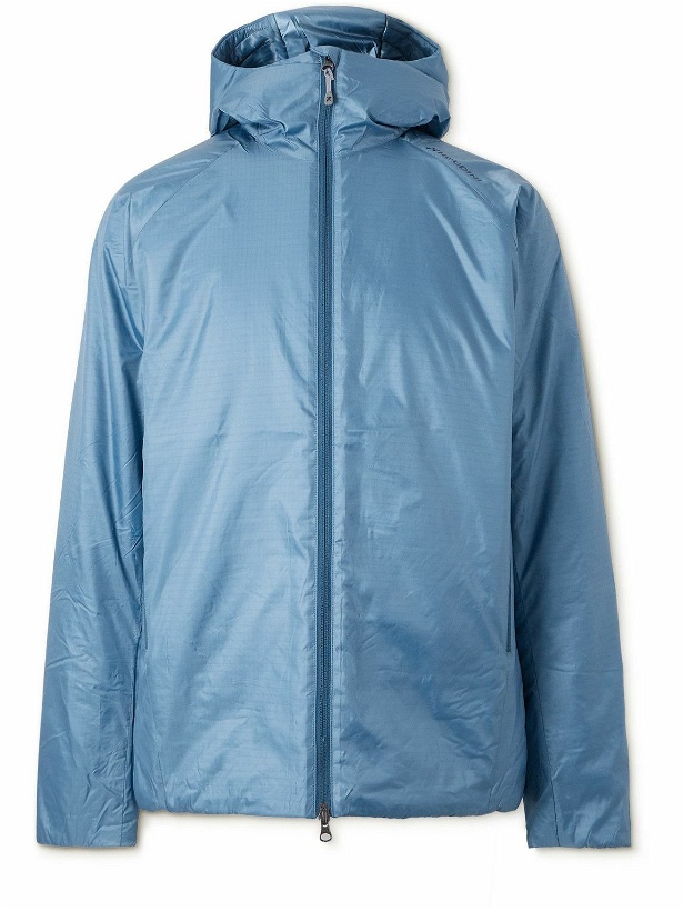 Photo: Houdini - Dunfri Packable Padded Recycled Ripstop Hooded Ski Jacket - Blue