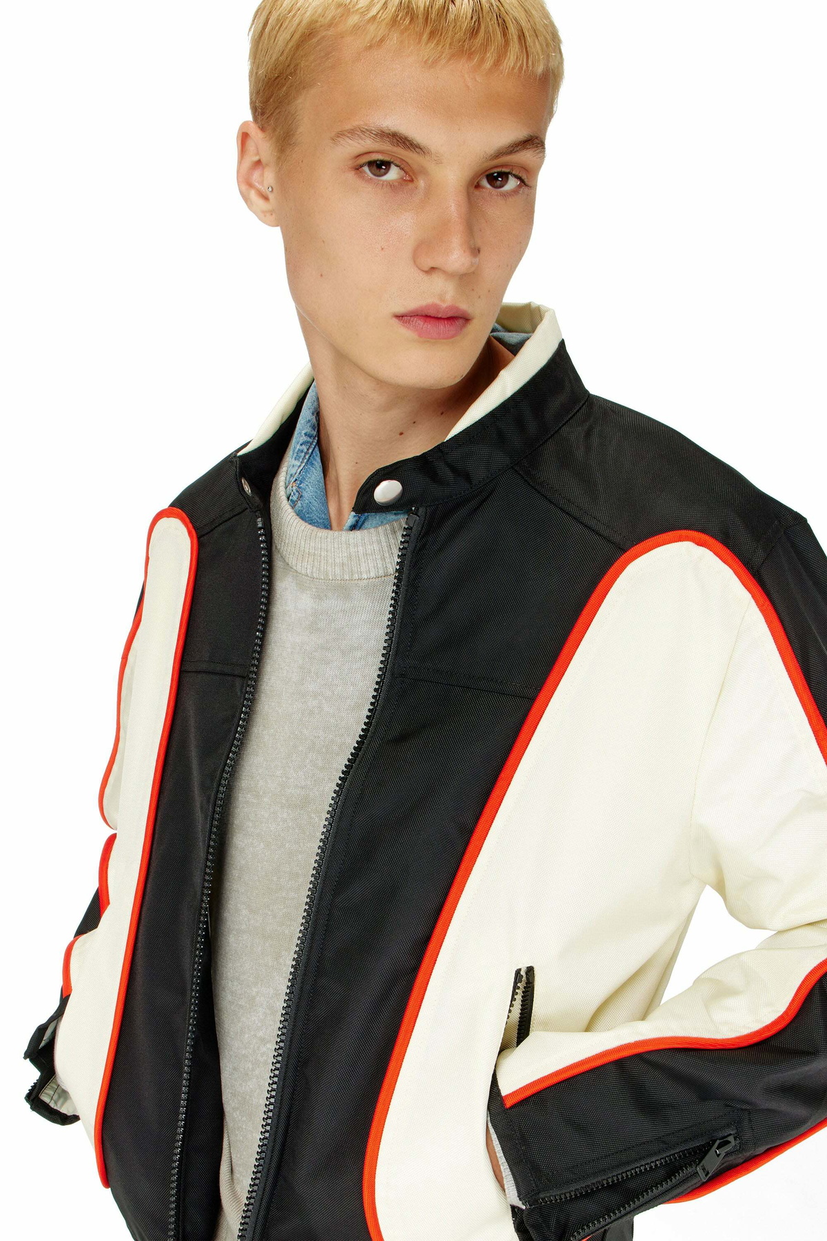 Diesel Biker jacket in colour-block nylon - Jackets Mens in Multicolor