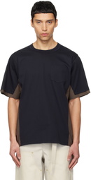 sacai Navy & Taupe Cotton Typewriter & Cotton Jersey T-shirt