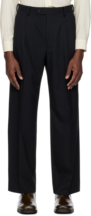 Photo: AURALEE Black Super Fine Tropical Wool Two-Tuck Trousers
