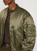 Saint Laurent Padded Satin Bomber Jacket Khaki