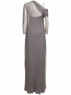 ALBERTA FERRETTI Draped Chiffon & Satin Long Sleeve Dress