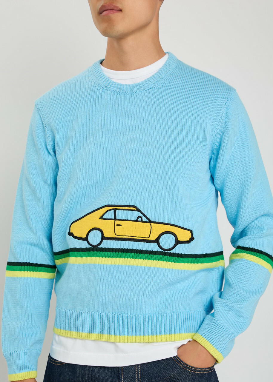 JW Anderson Car Striped Cotton-knit Jumper Blue