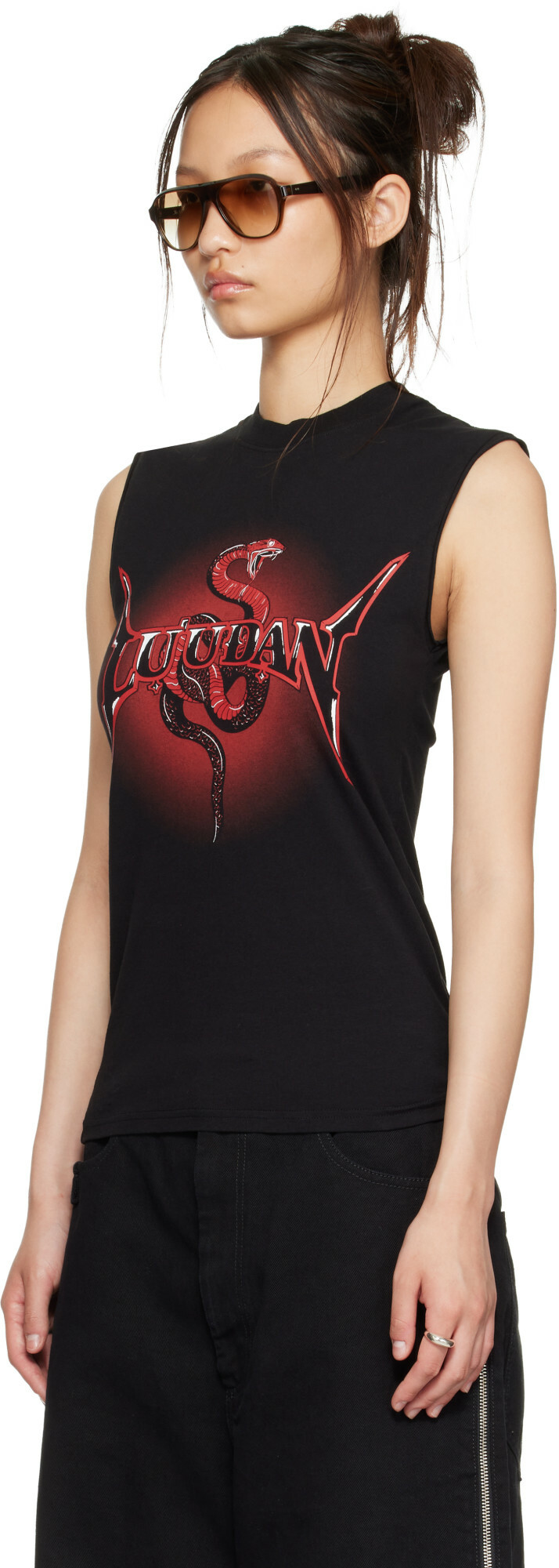 LU'U DAN Black Metal Head Tank Top